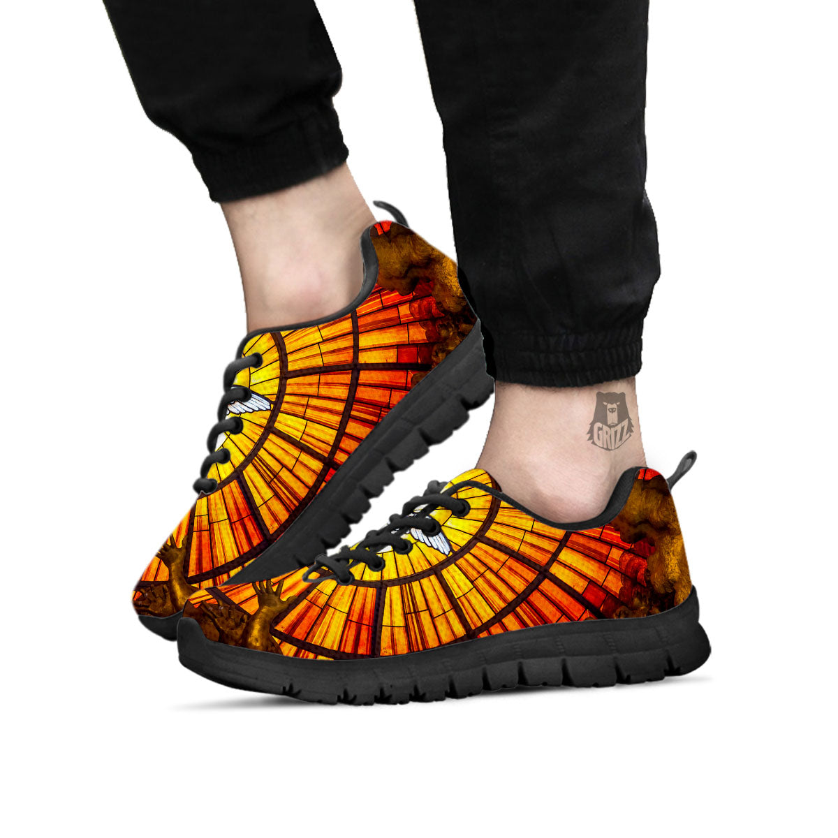 Dove Stained Holy Spirit Glass Print Black Sneaker-grizzshop