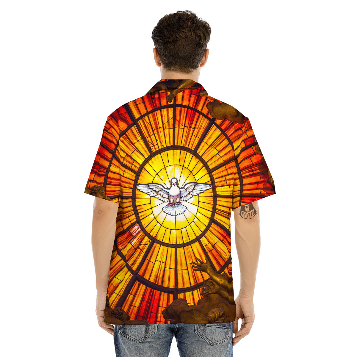 Dove Stained Holy Spirit Glass Print Men's Hawaiian Shirt-grizzshop