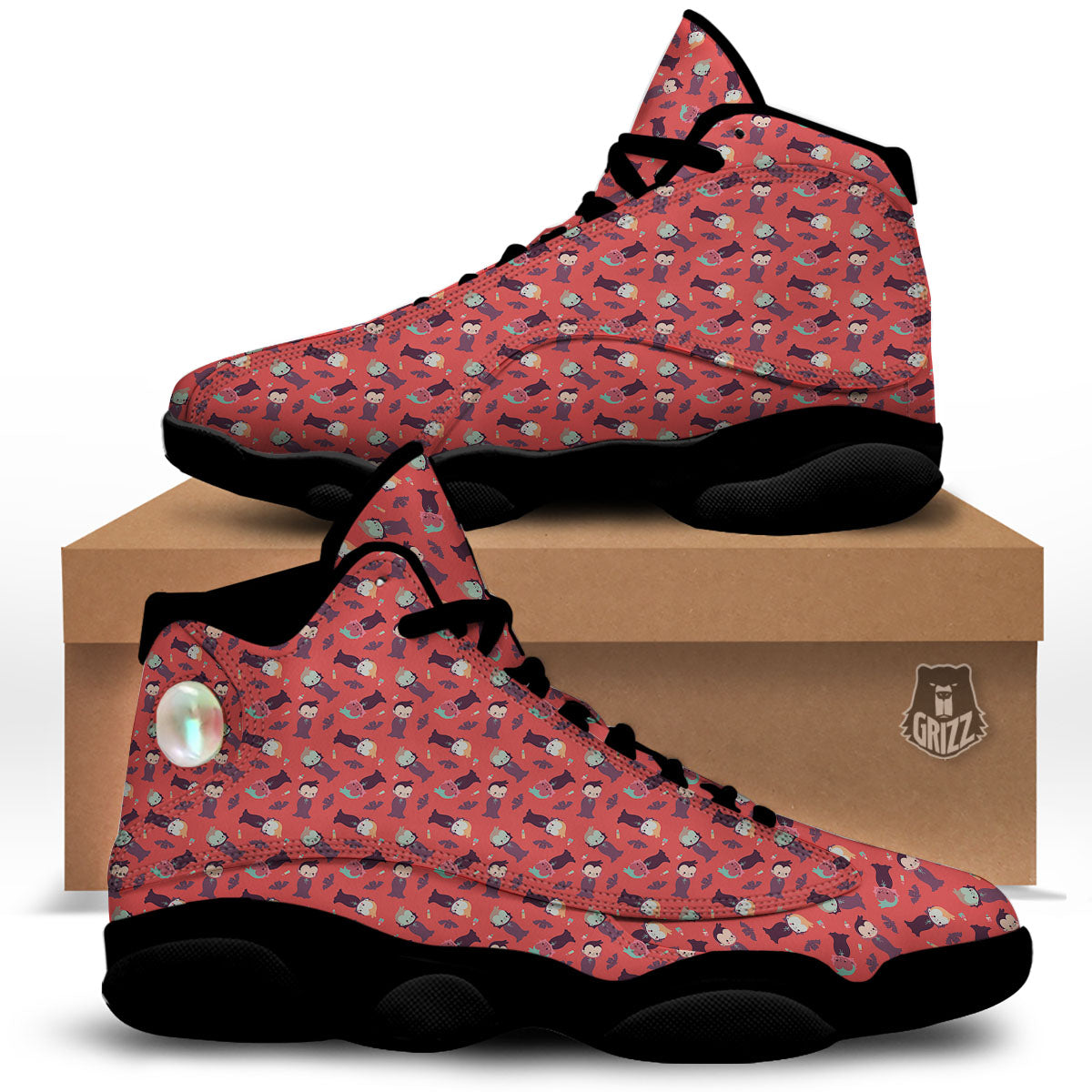 Dracula Cartoon Print Pattern Black Basketball Shoes-grizzshop