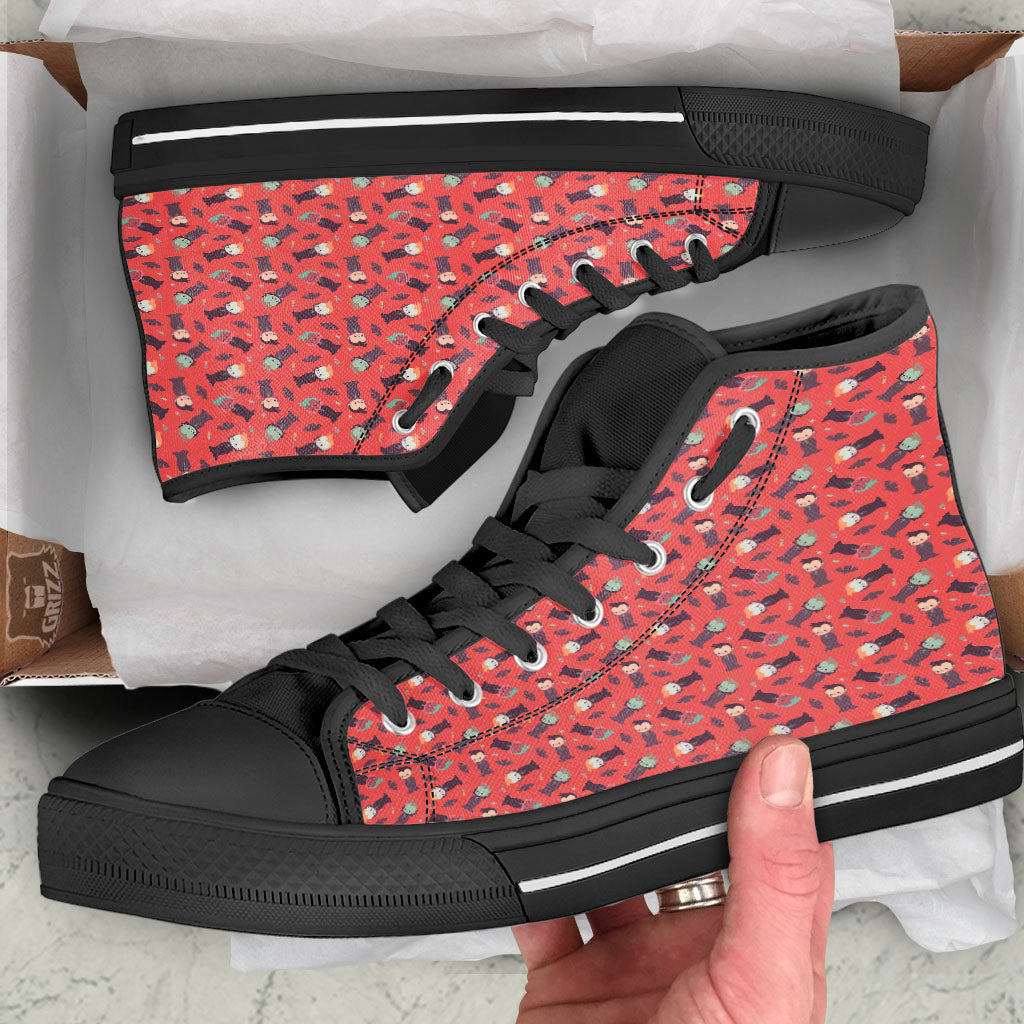 Dracula Cartoon Print Pattern Black High Top Shoes-grizzshop