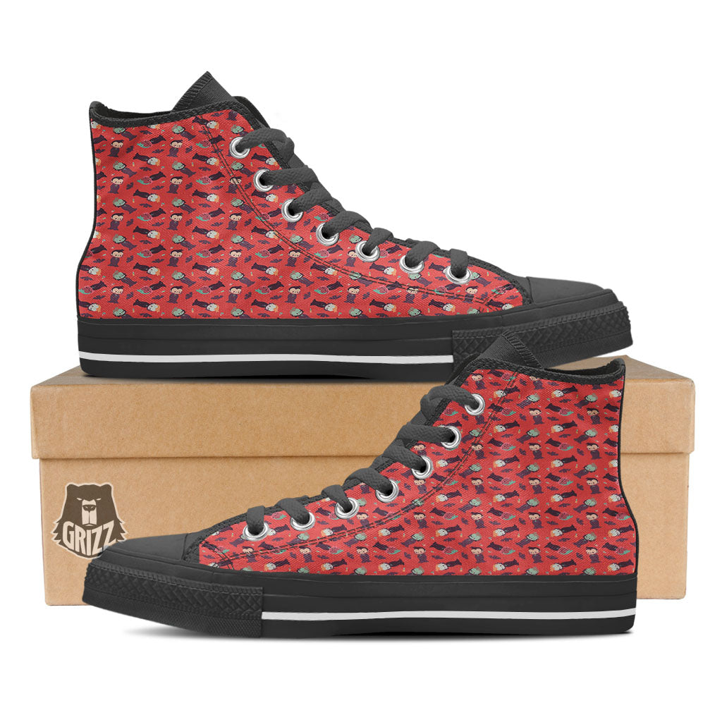 Dracula Cartoon Print Pattern Black High Top Shoes-grizzshop