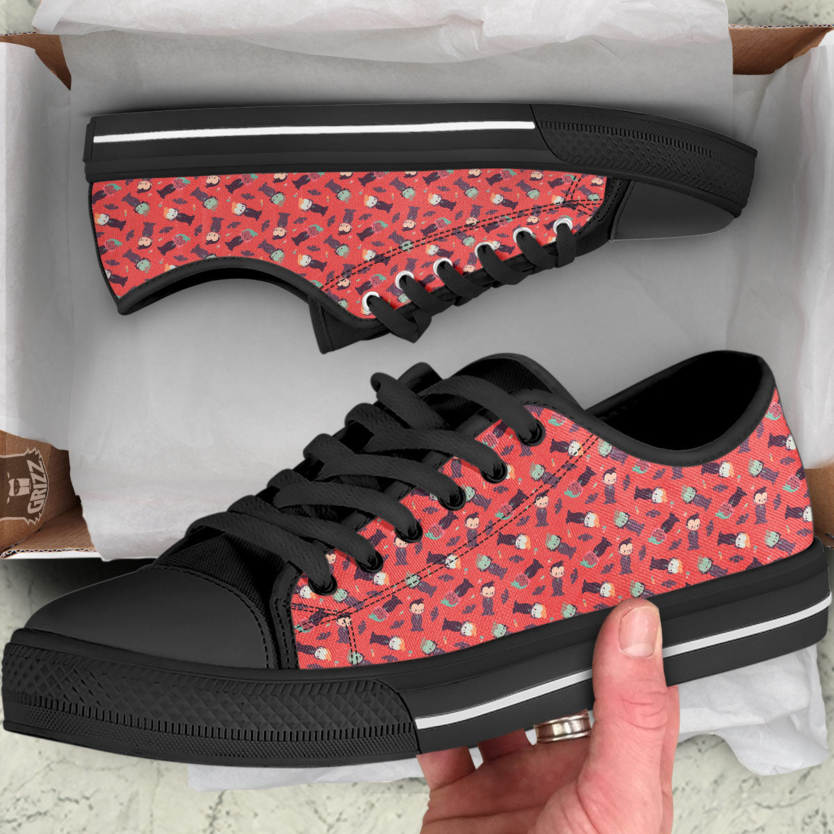 Dracula Cartoon Print Pattern Black Low Top Shoes-grizzshop