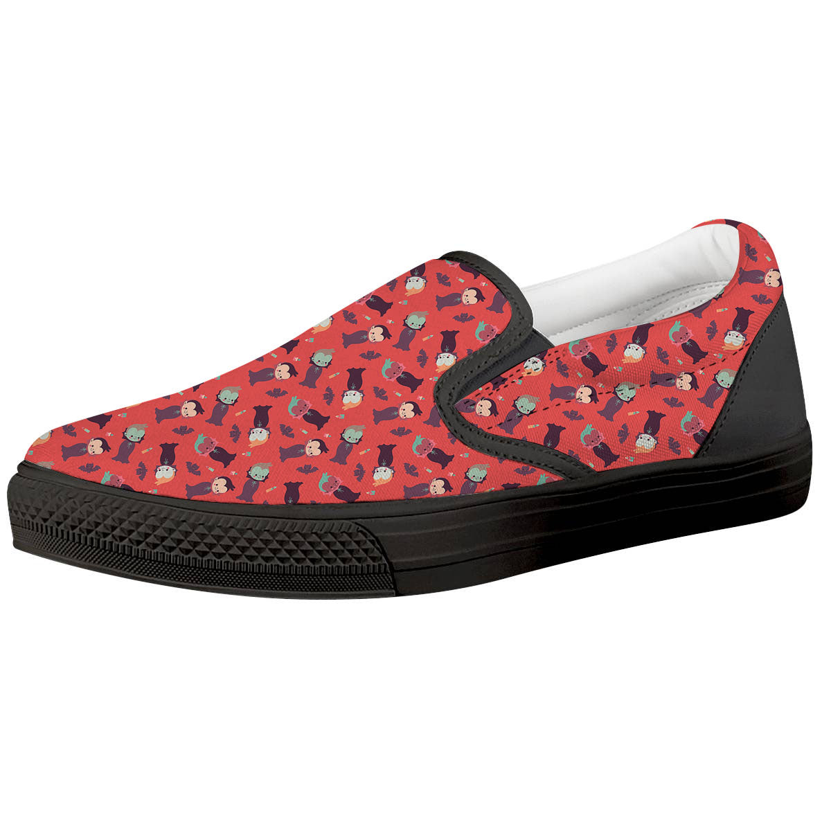Dracula Cartoon Print Pattern Black Slip On Shoes-grizzshop