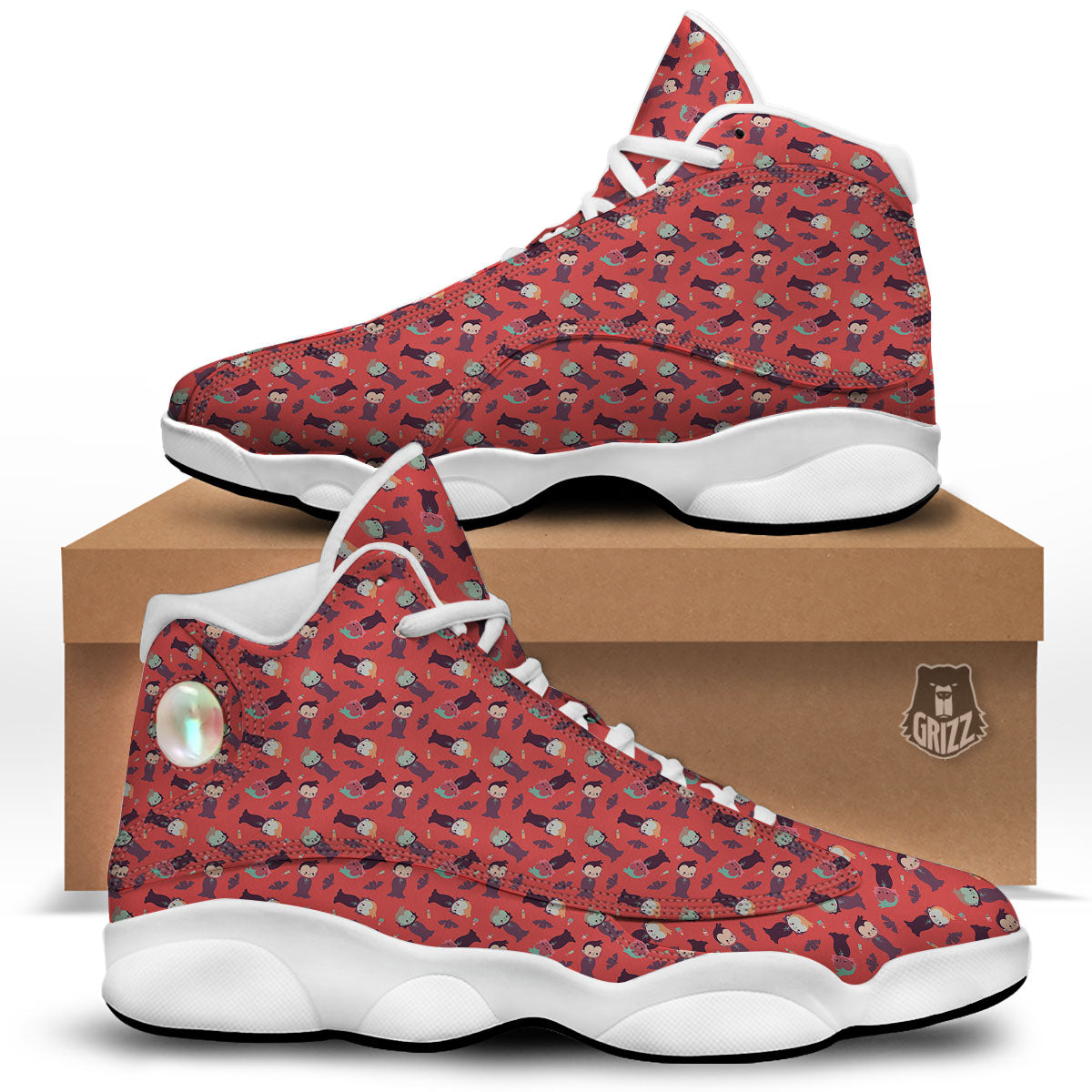 Dracula Cartoon Print Pattern White Basketball Shoes-grizzshop