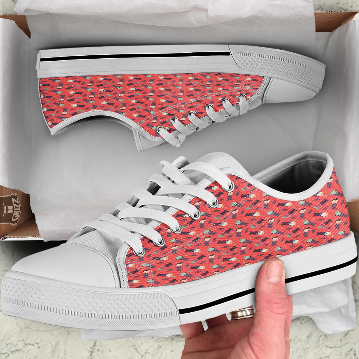 Dracula Cartoon Print Pattern White Low Top Shoes-grizzshop