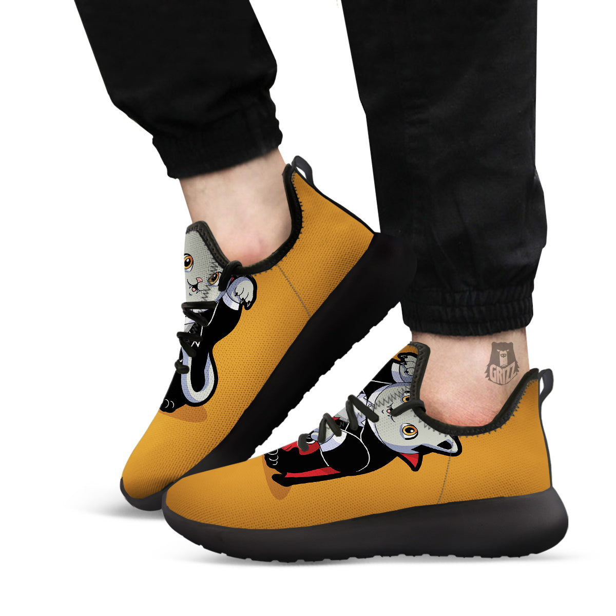 Dracula Cute Cat Print Black Athletic Shoes-grizzshop