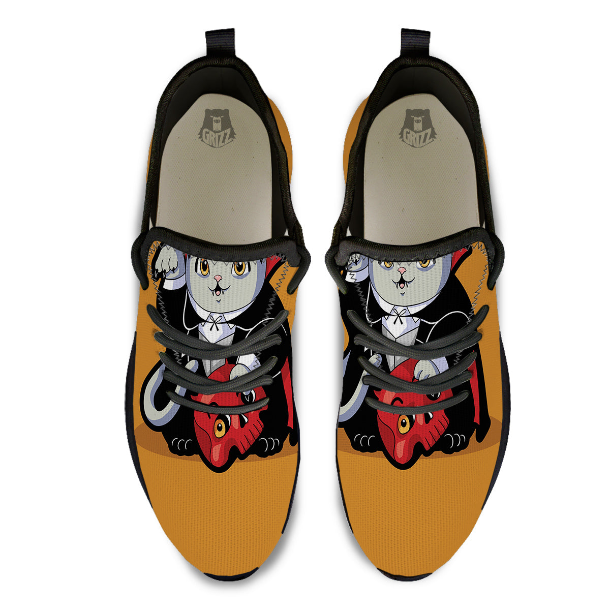 Dracula Cute Cat Print Black Athletic Shoes-grizzshop