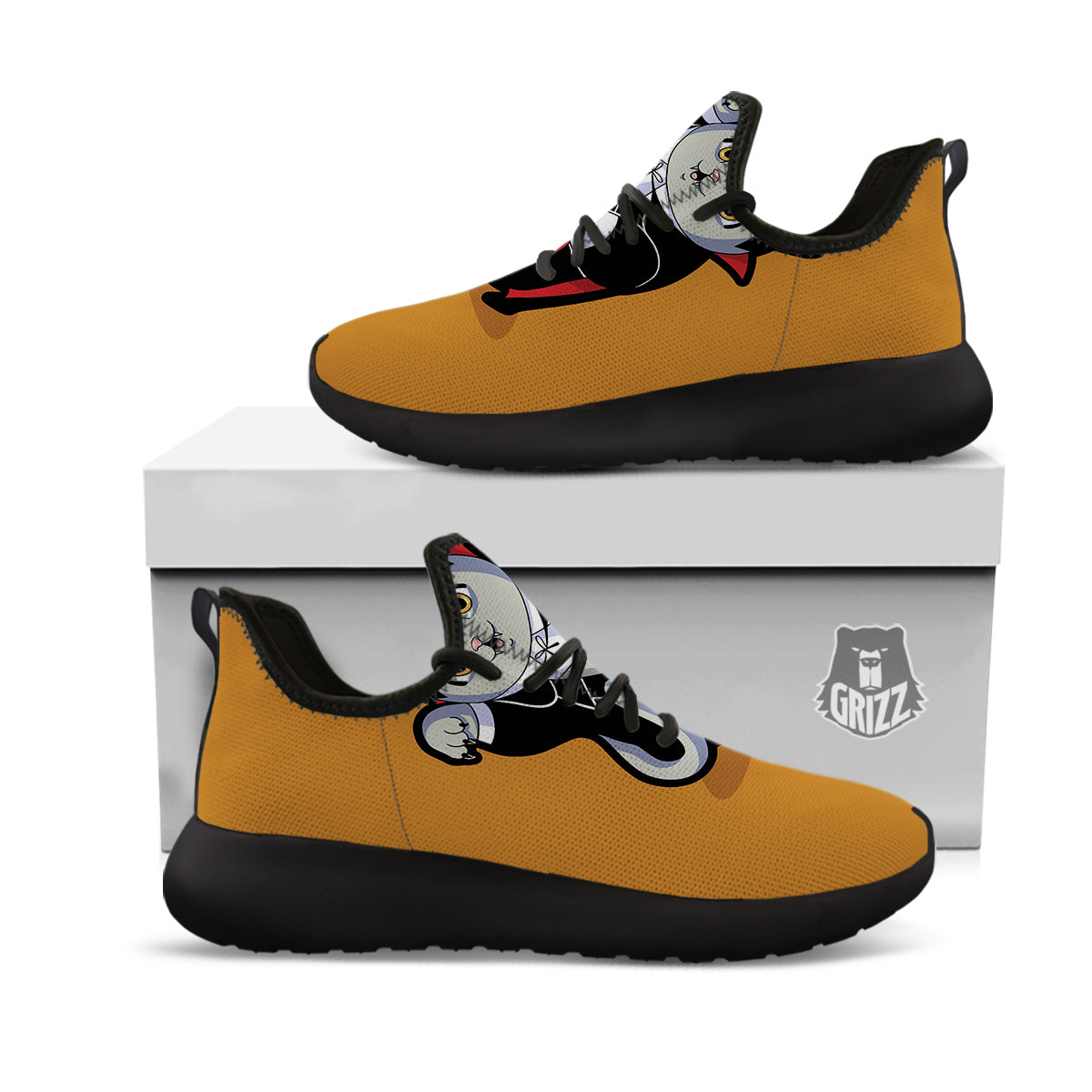 Dracula Cute Cat Print Black Athletic Shoes-grizzshop