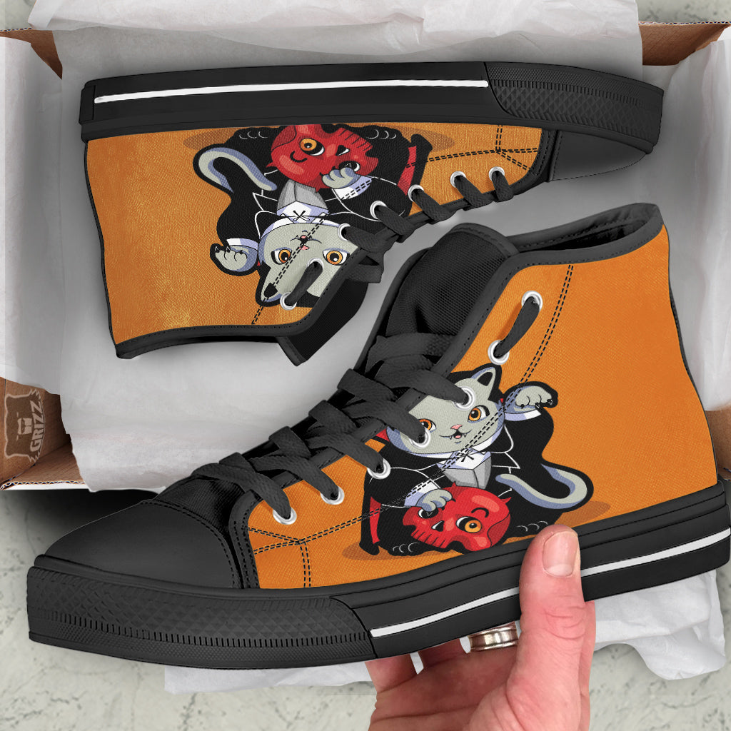 Dracula Cute Cat Print Black High Top Shoes-grizzshop