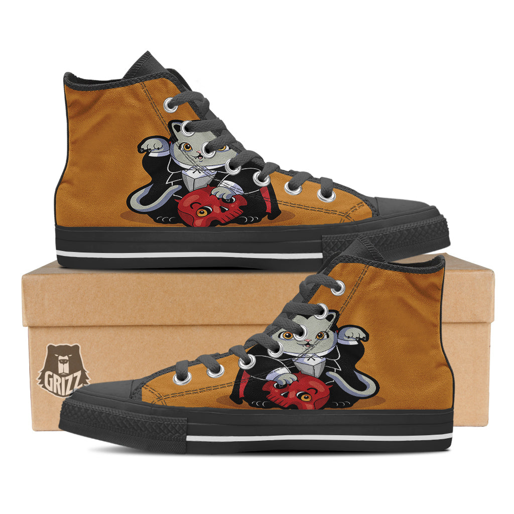 Dracula Cute Cat Print Black High Top Shoes-grizzshop