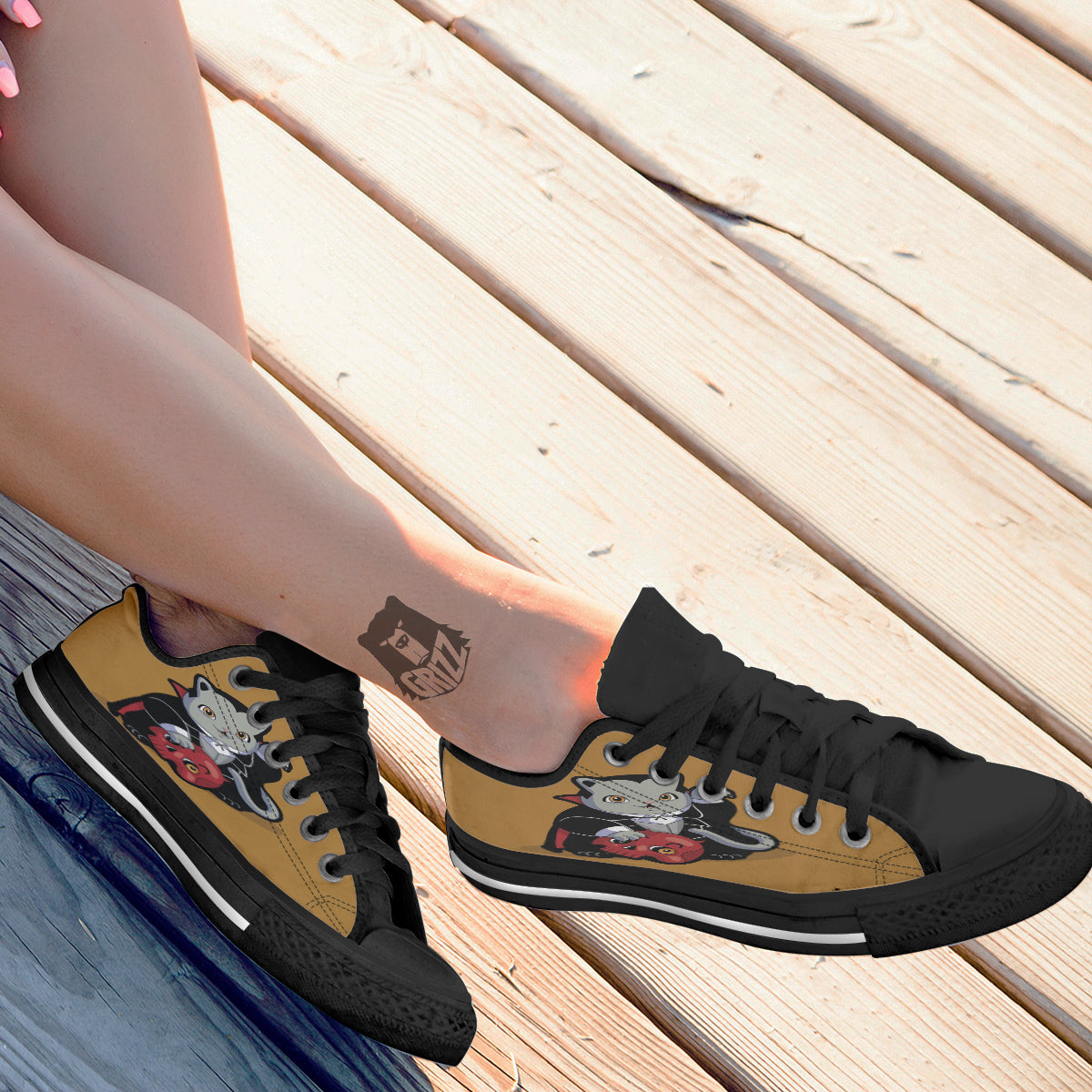 Dracula Cute Cat Print Black Low Top Shoes-grizzshop