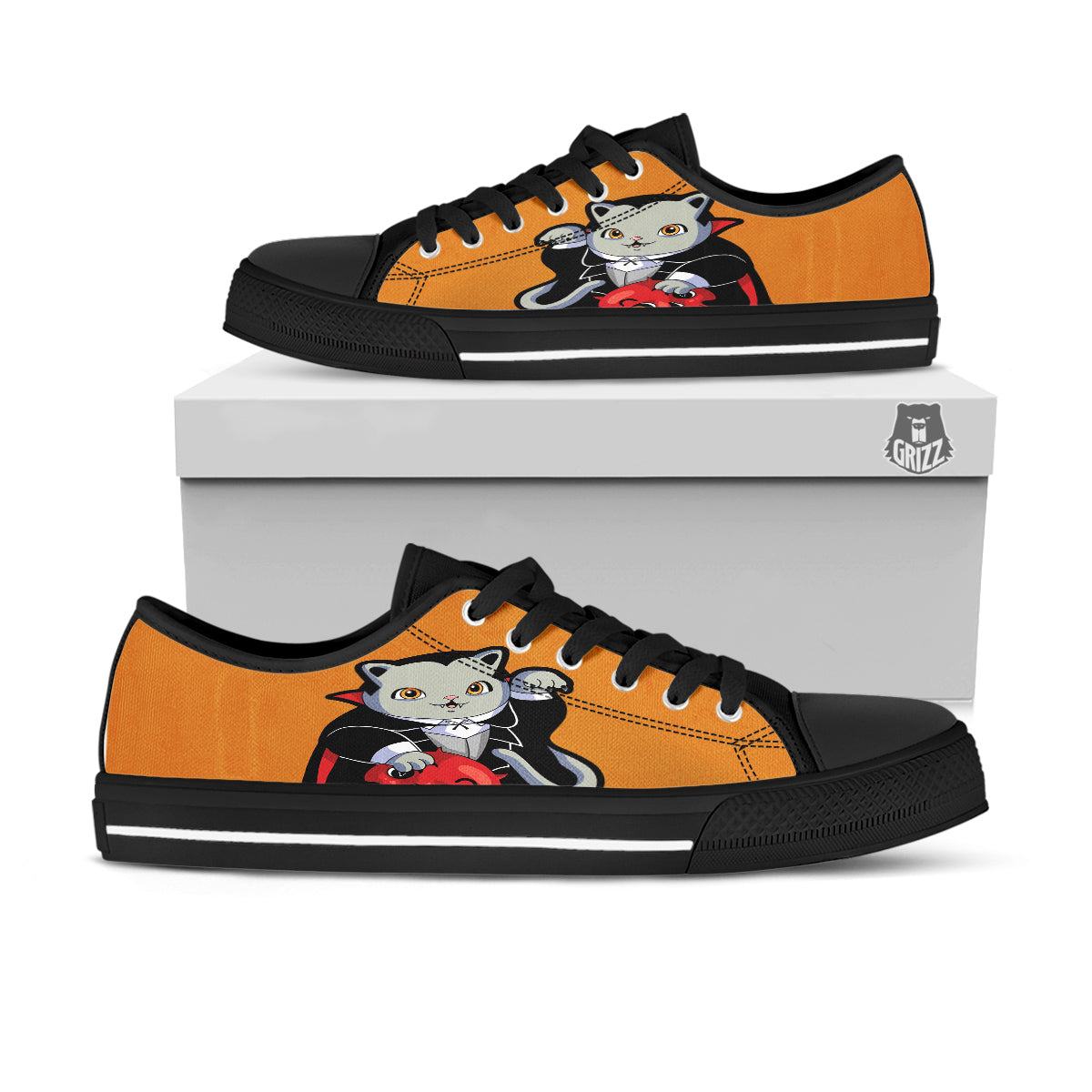 Dracula Cute Cat Print Black Low Top Shoes-grizzshop