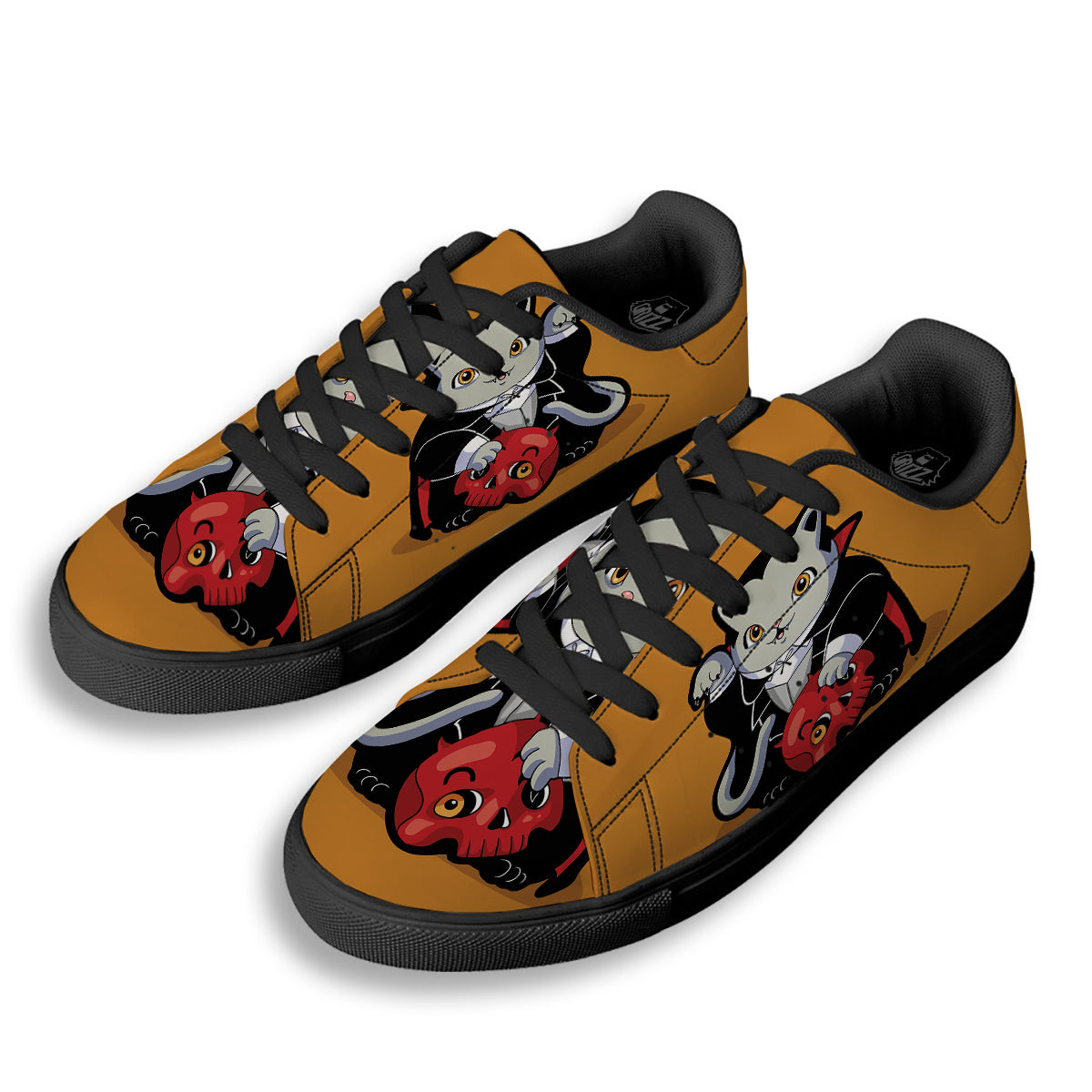 Dracula Cute Cat Print Black Low Top Sneakers-grizzshop