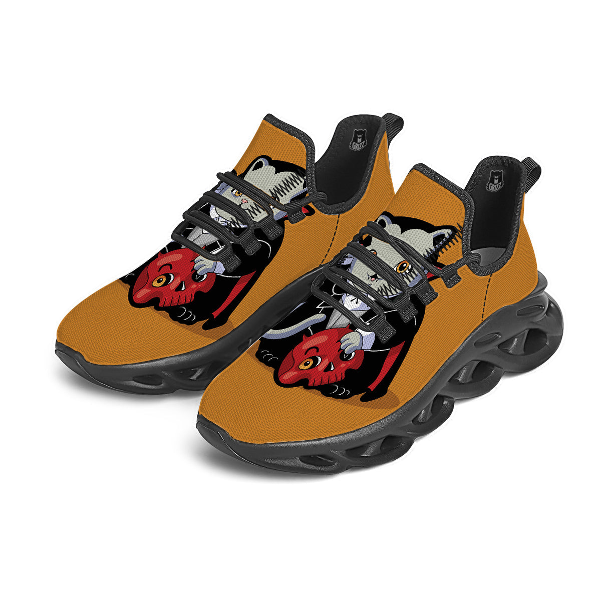 Dracula Cute Cat Print Black Running Shoes-grizzshop