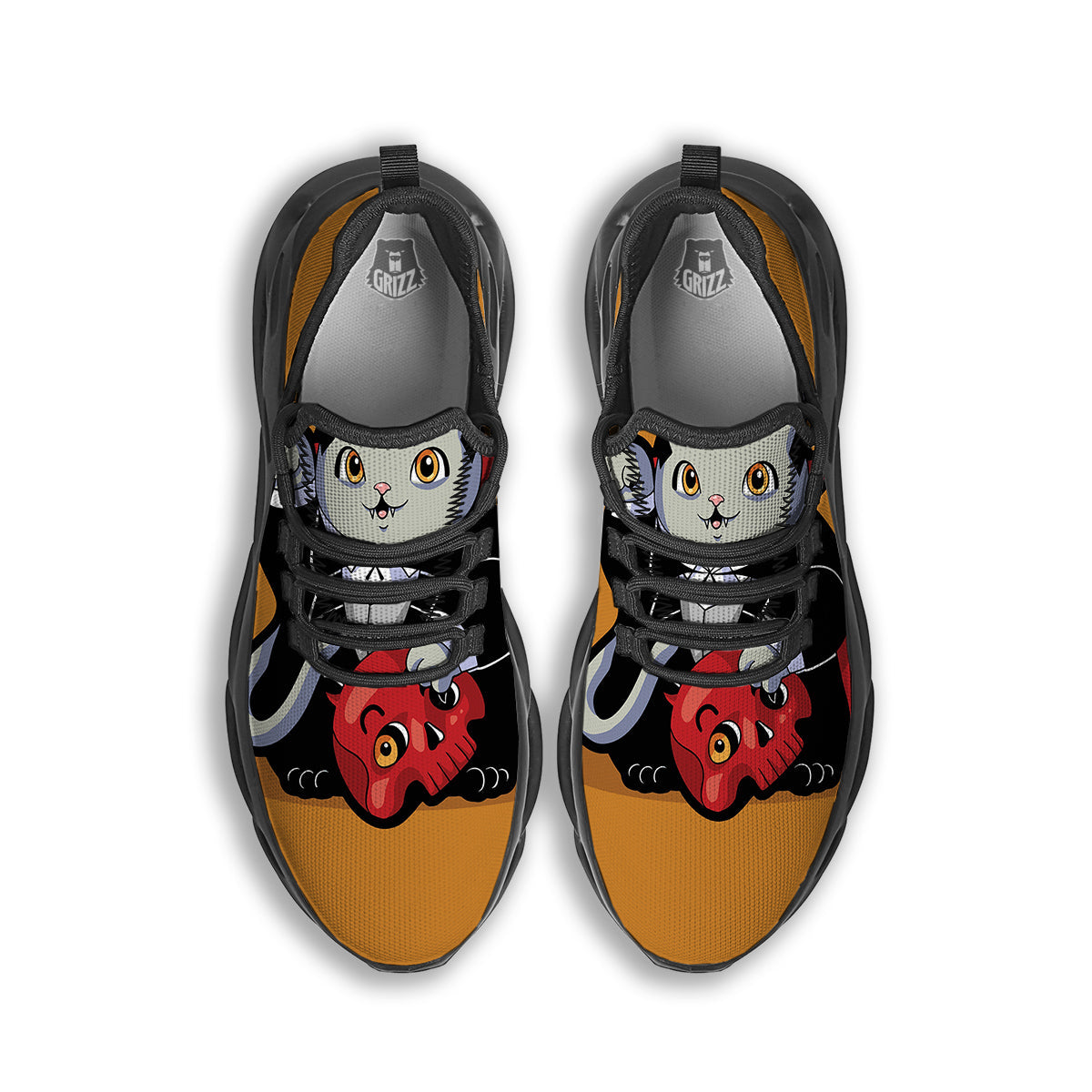 Dracula Cute Cat Print Black Running Shoes-grizzshop