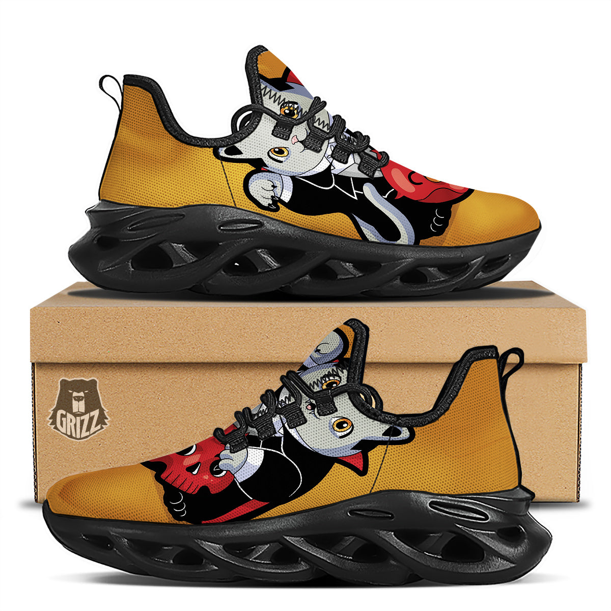 Dracula Cute Cat Print Black Running Shoes-grizzshop