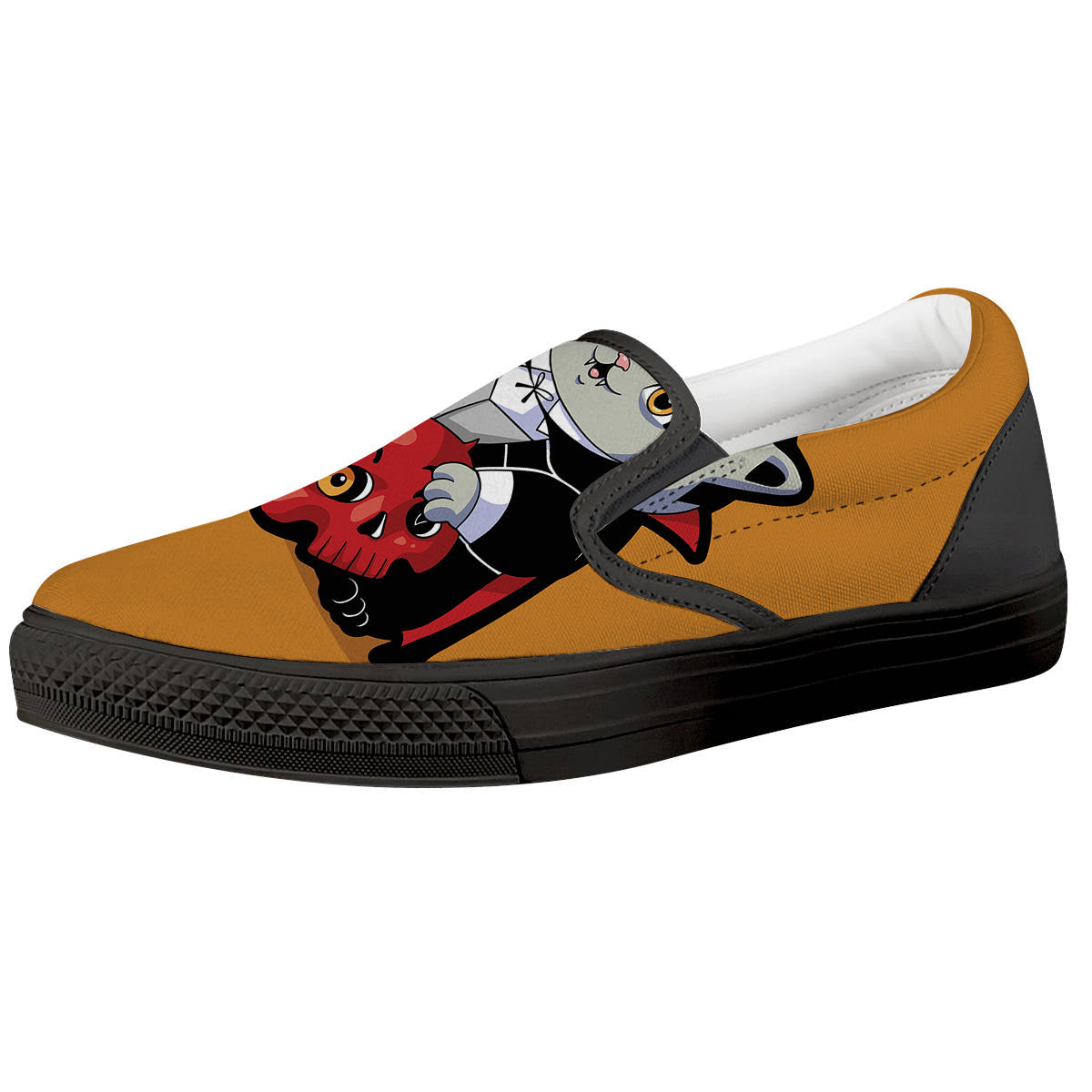 Dracula Cute Cat Print Black Slip On Shoes-grizzshop