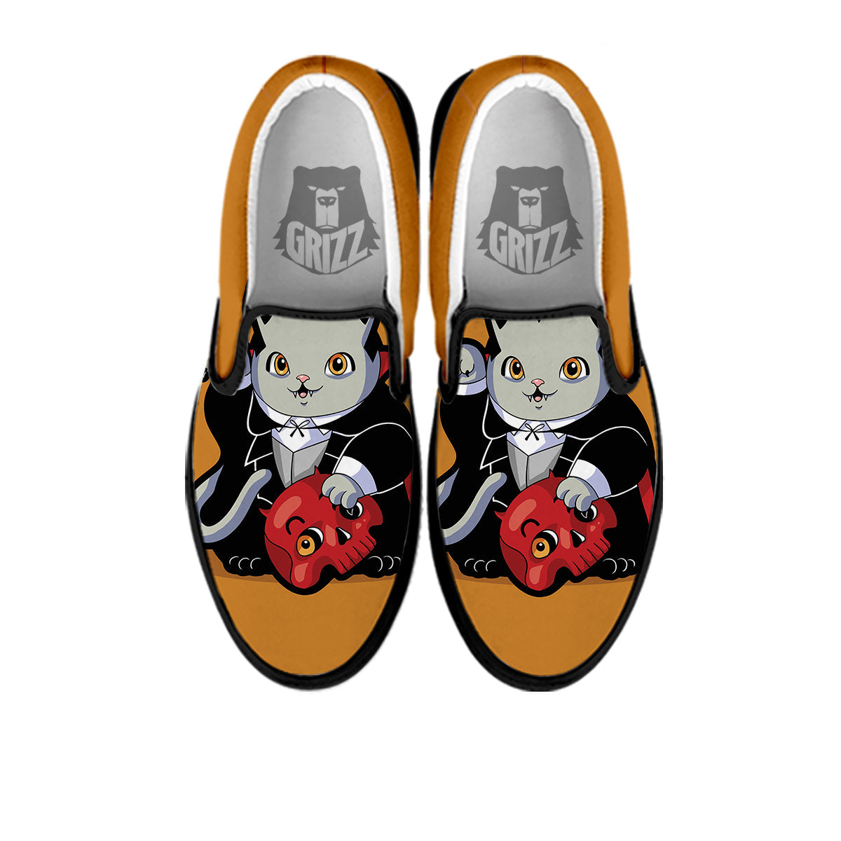 Dracula Cute Cat Print Black Slip On Shoes-grizzshop