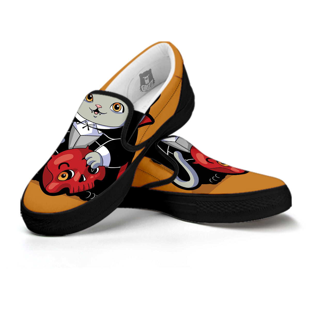Dracula Cute Cat Print Black Slip On Shoes-grizzshop