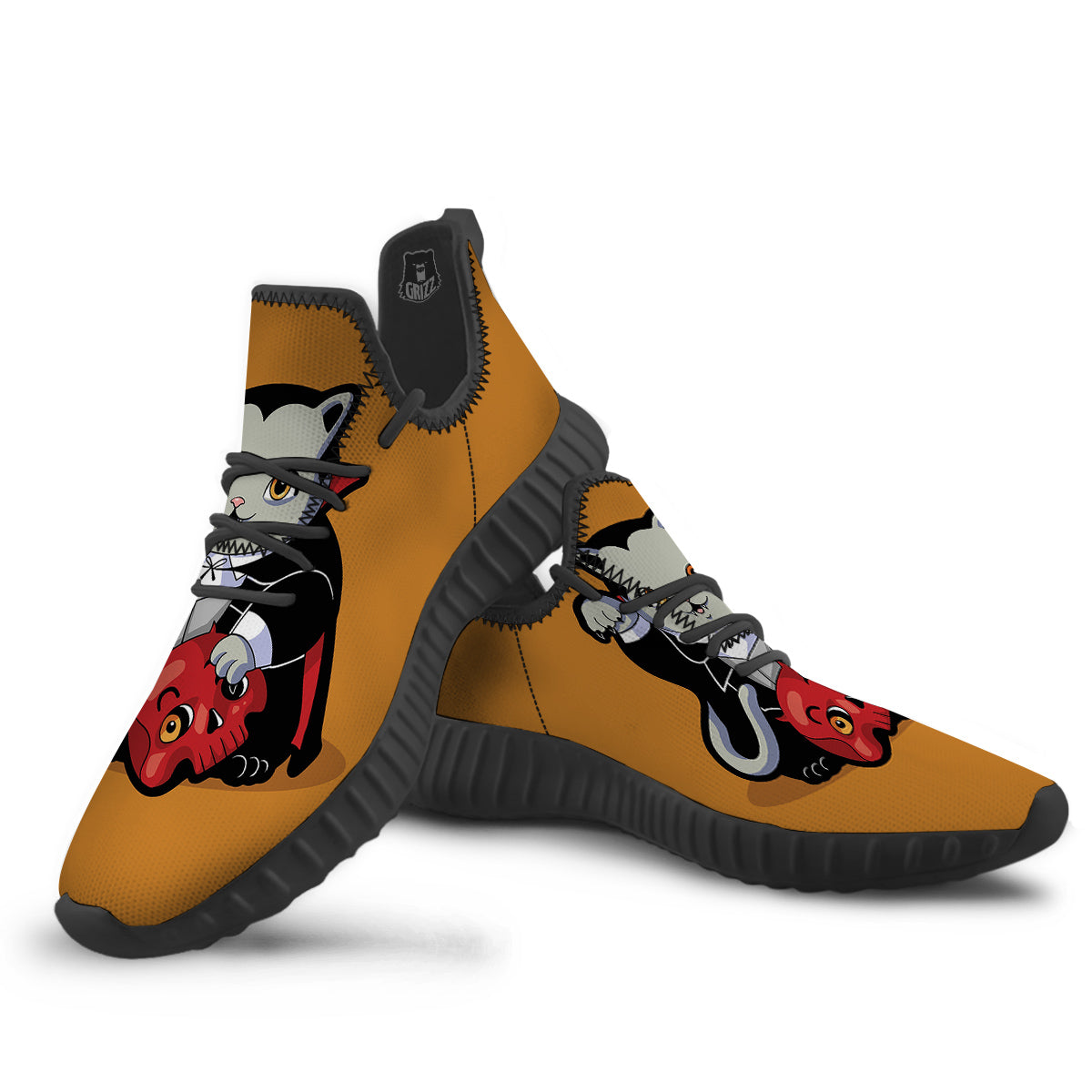 Dracula Cute Cat Print Black Walking Shoes-grizzshop
