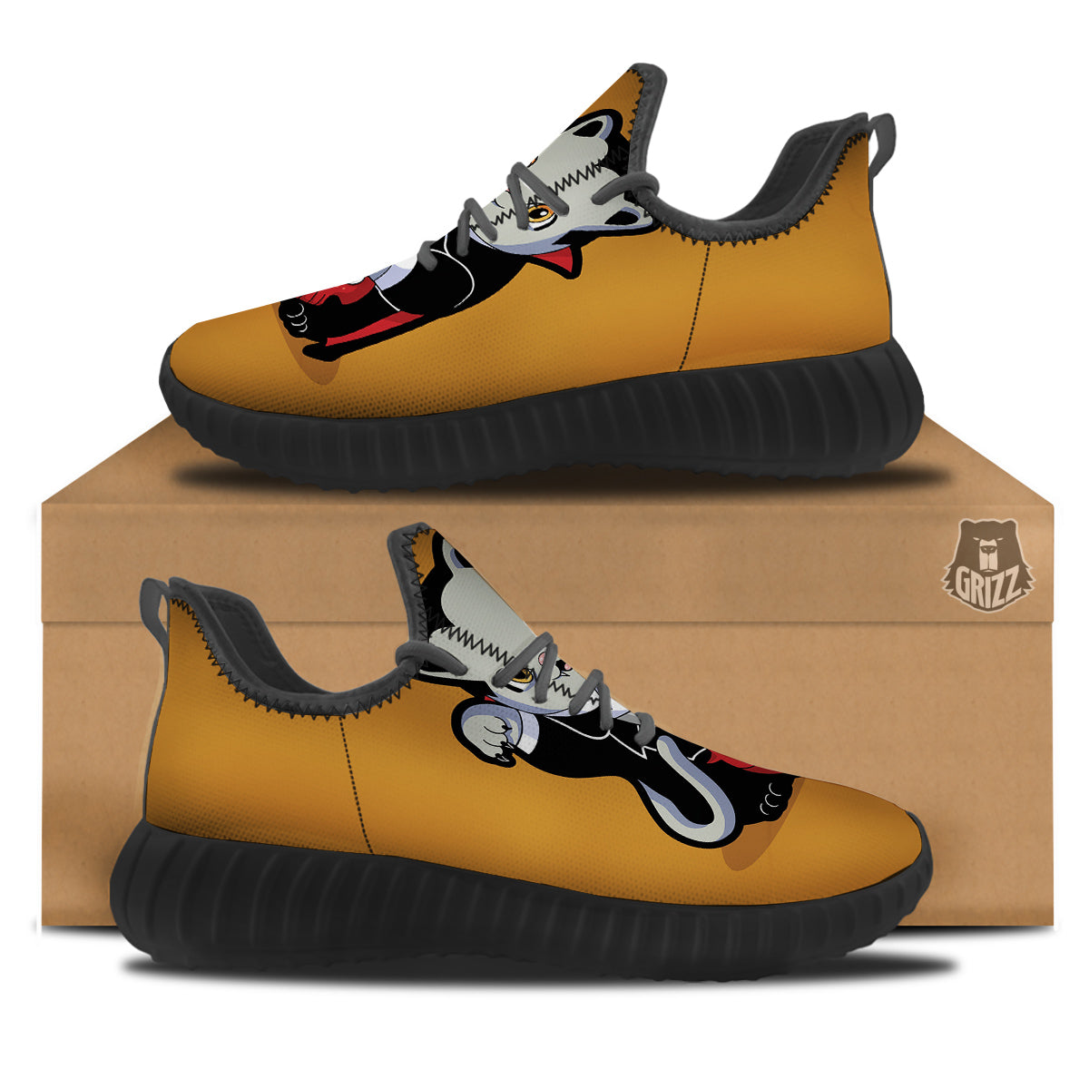 Dracula Cute Cat Print Black Walking Shoes-grizzshop