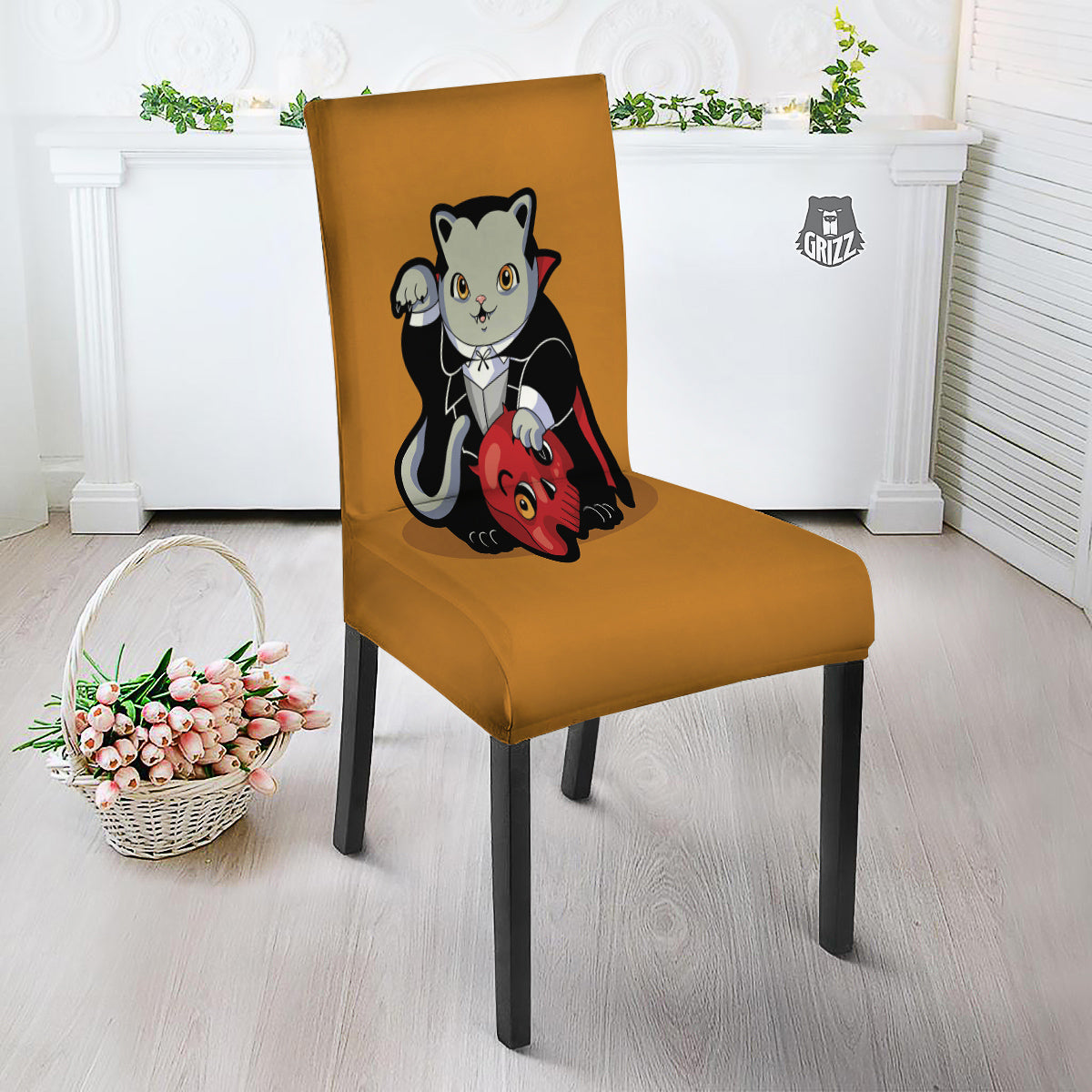 Dracula Cute Cat Print Dining Chair Slipcover-grizzshop