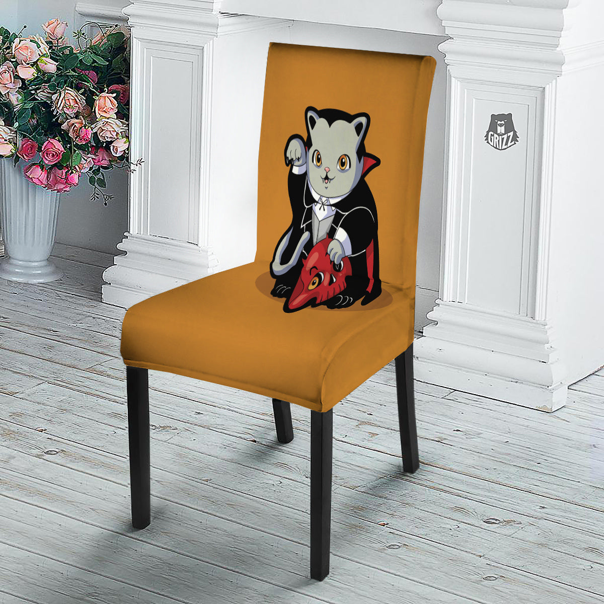 Dracula Cute Cat Print Dining Chair Slipcover-grizzshop