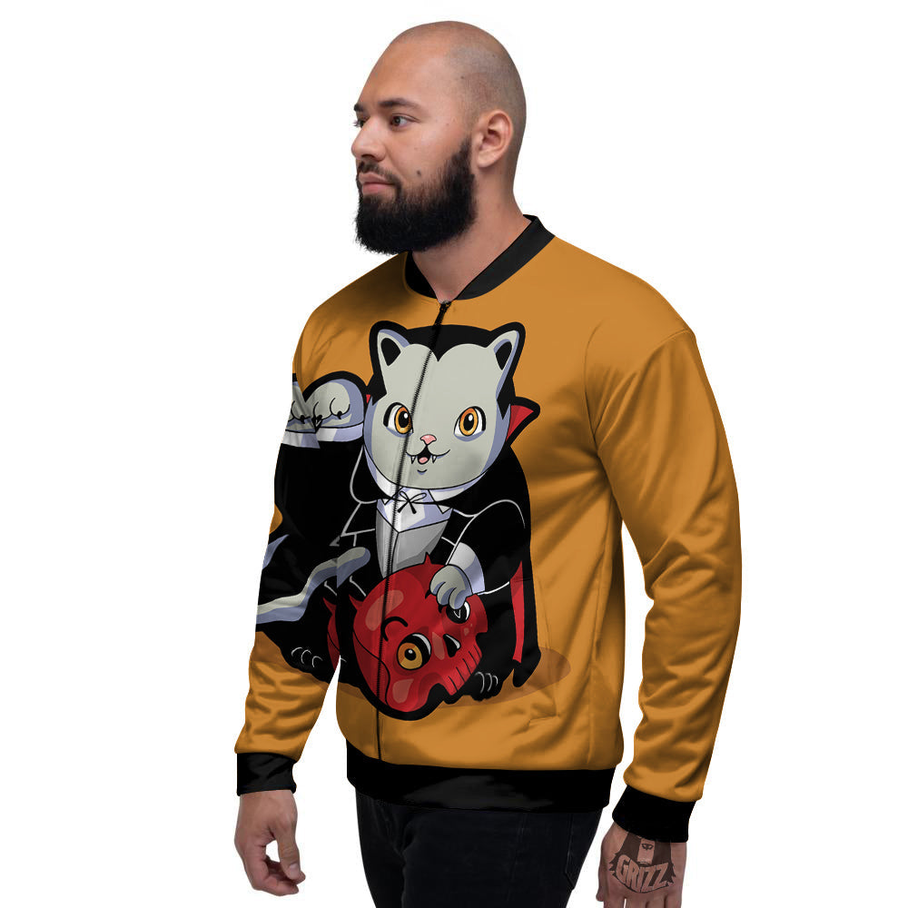Dracula Cute Cat Print Men's Bomber Jacket-grizzshop