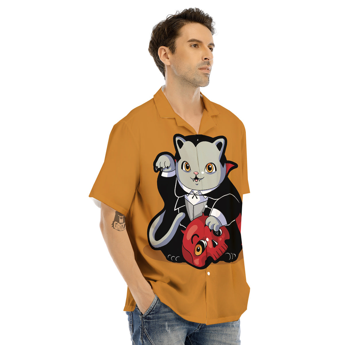 Dracula Cute Cat Print Men's Hawaiian Shirt-grizzshop