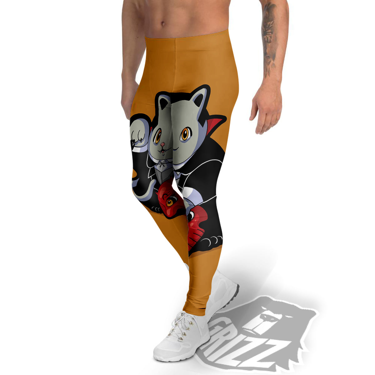 Dracula Cute Cat Print Men's Leggings-grizzshop