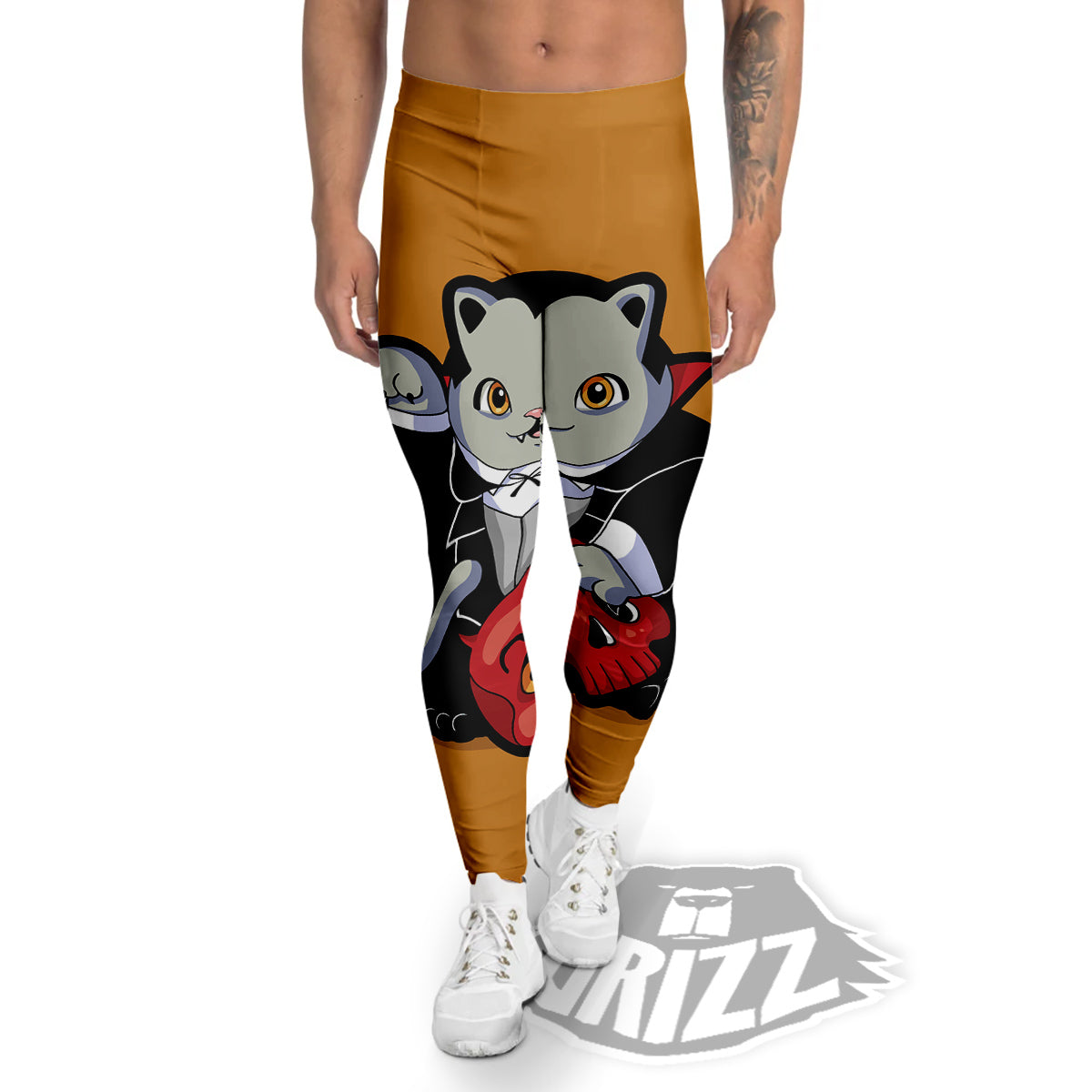 Dracula Cute Cat Print Men's Leggings-grizzshop