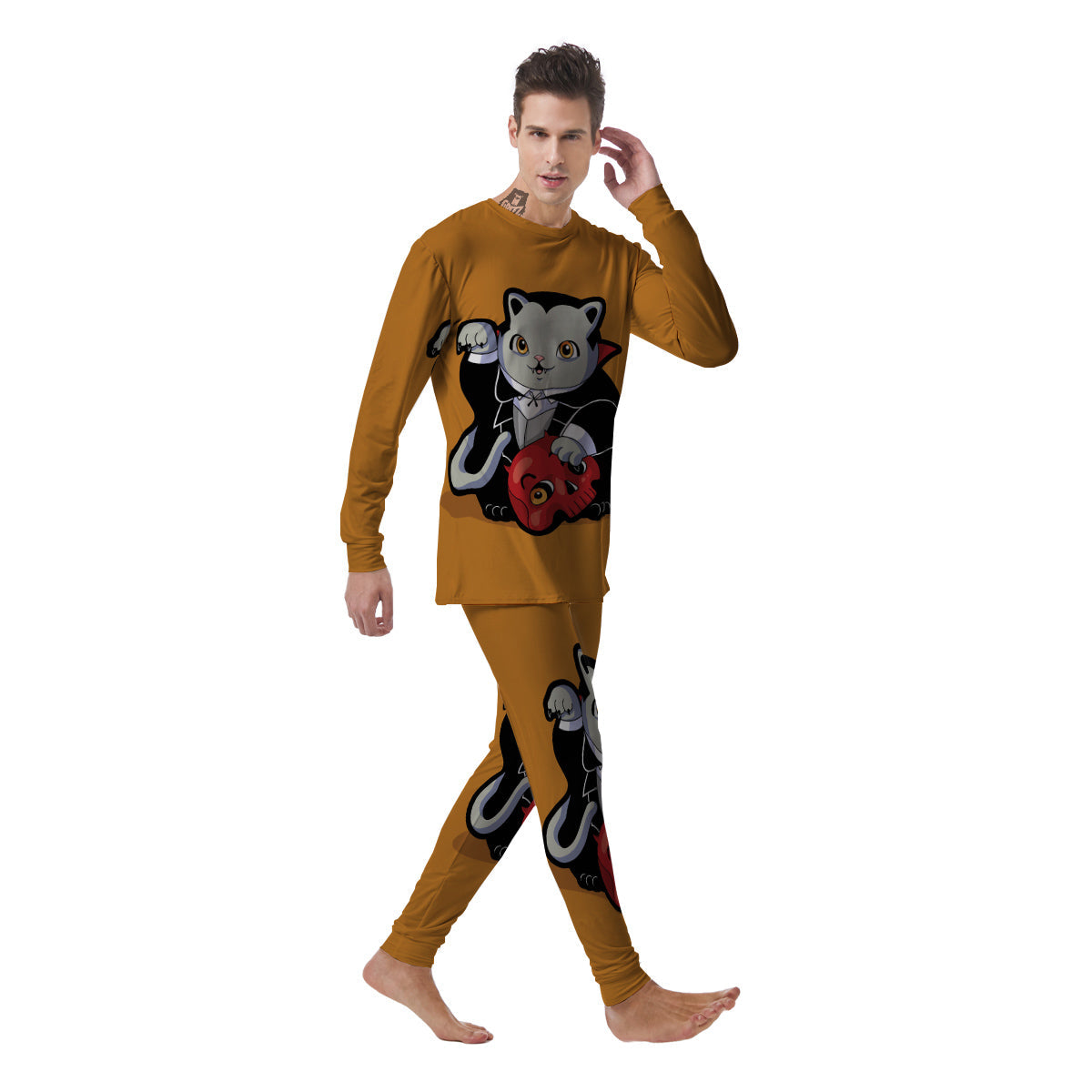 Dracula Cute Cat Print Men's Pajamas-grizzshop