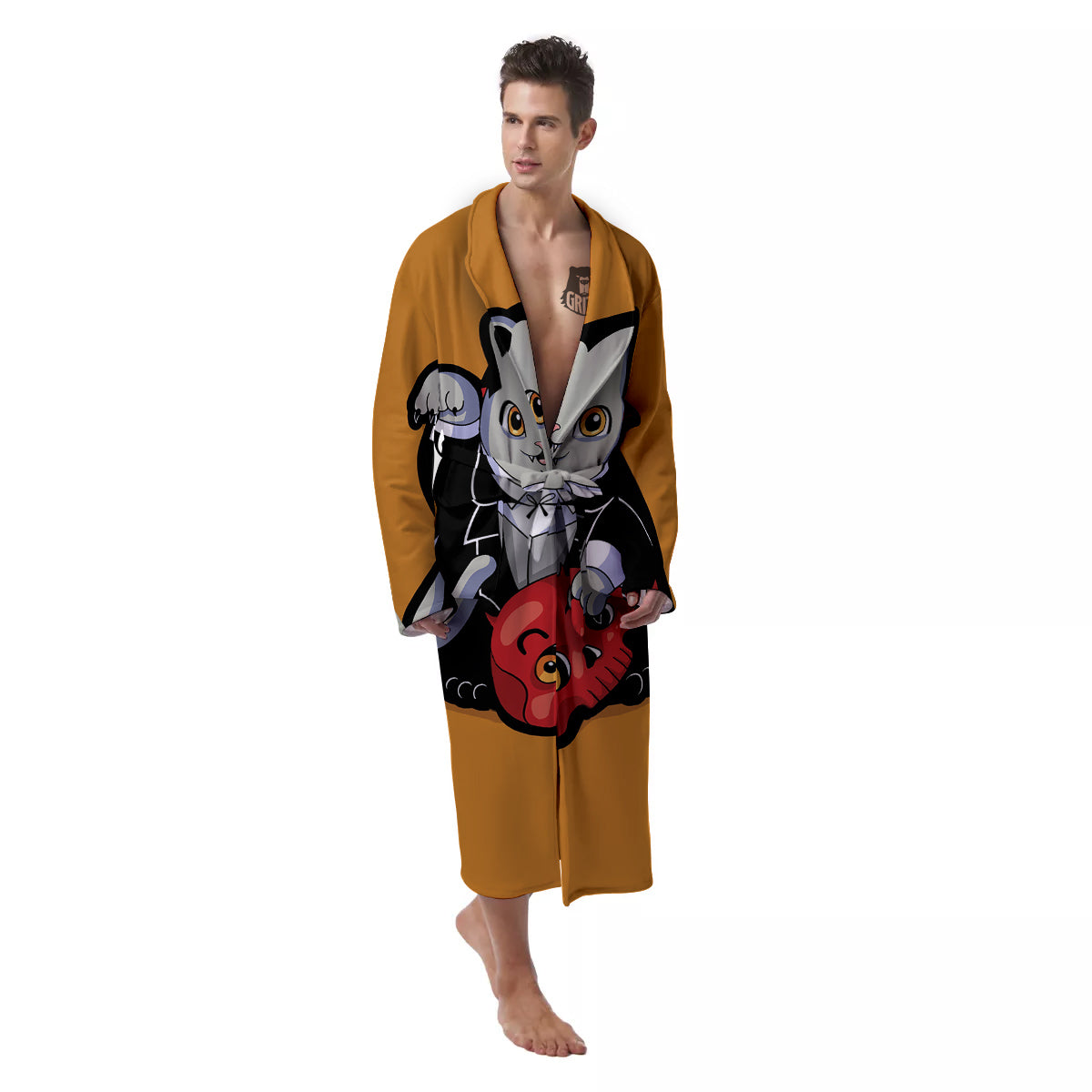Dracula Cute Cat Print Men's Robe-grizzshop