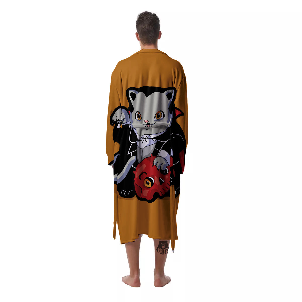 Dracula Cute Cat Print Men's Robe-grizzshop