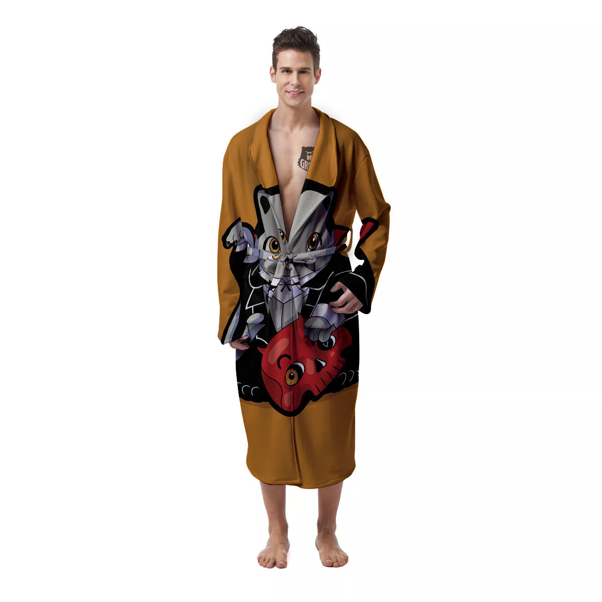 Dracula Cute Cat Print Men's Robe-grizzshop