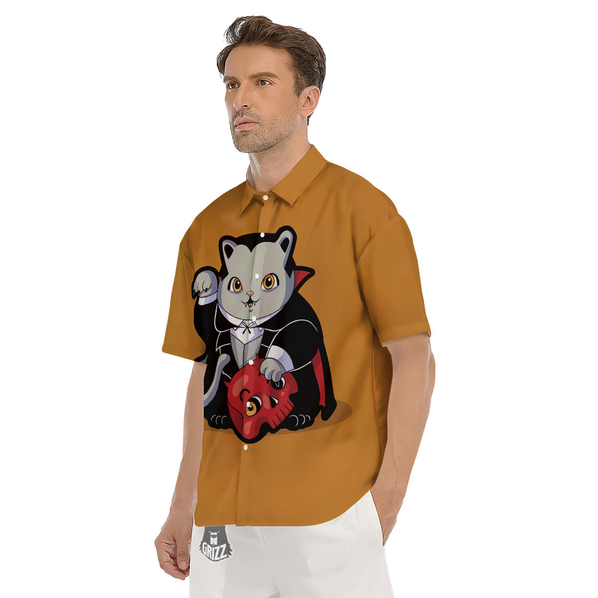 Dracula Cute Cat Print Men's Short Sleeve Shirts-grizzshop