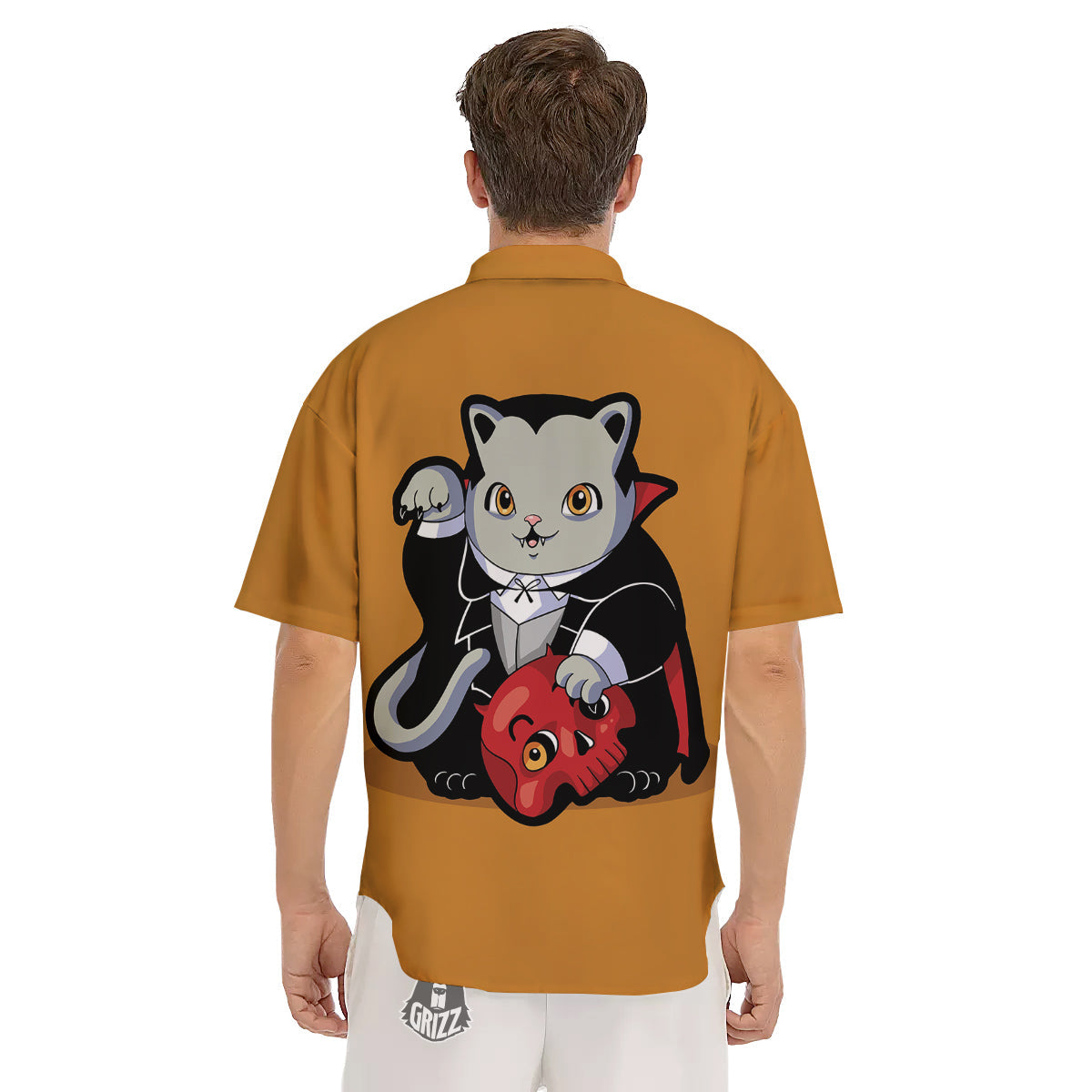 Dracula Cute Cat Print Men's Short Sleeve Shirts-grizzshop