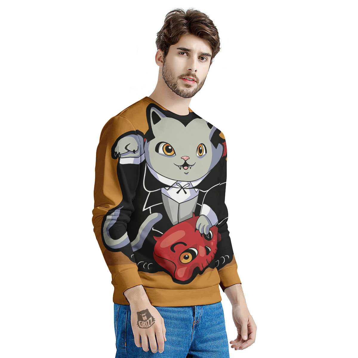 Dracula Cute Cat Print Men's Sweatshirt-grizzshop