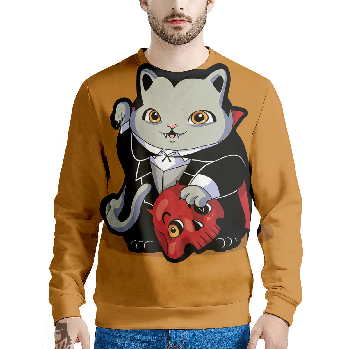 Dracula Cute Cat Print Men's Sweatshirt-grizzshop