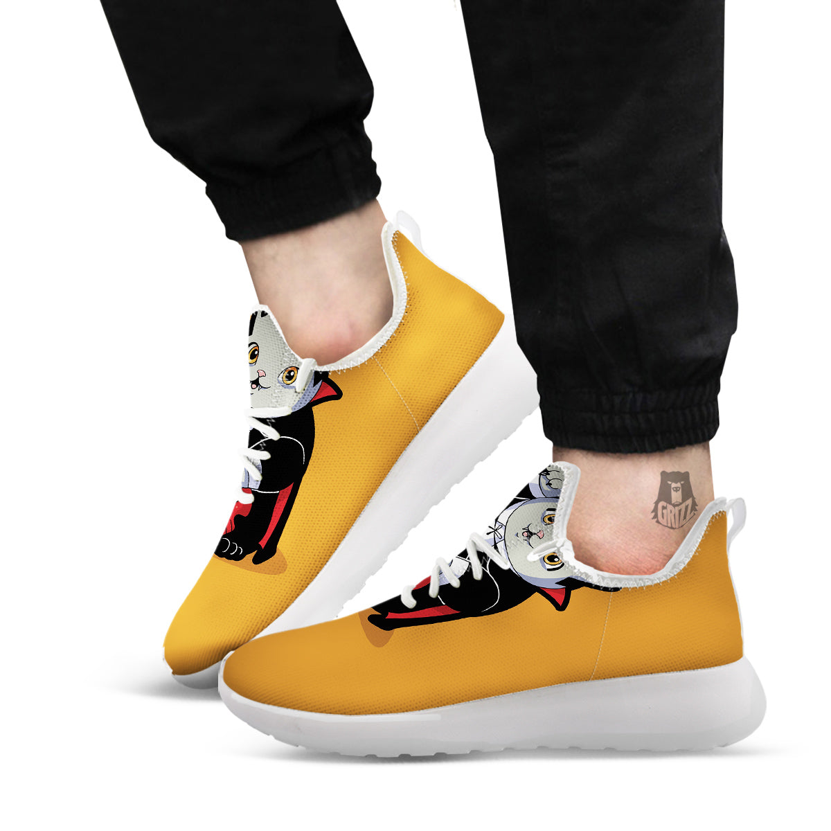 Dracula Cute Cat Print White Athletic Shoes-grizzshop