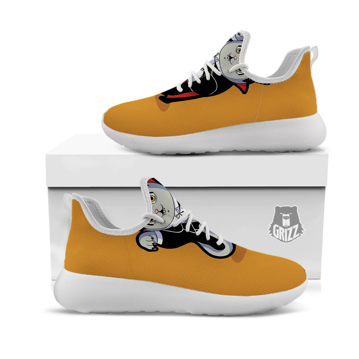 Dracula Cute Cat Print White Athletic Shoes-grizzshop