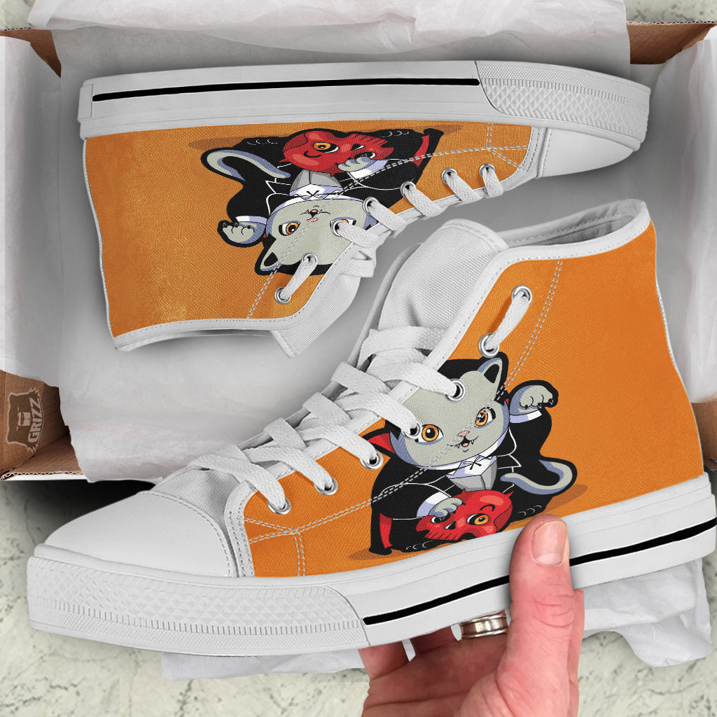 Dracula Cute Cat Print White High Top Shoes-grizzshop