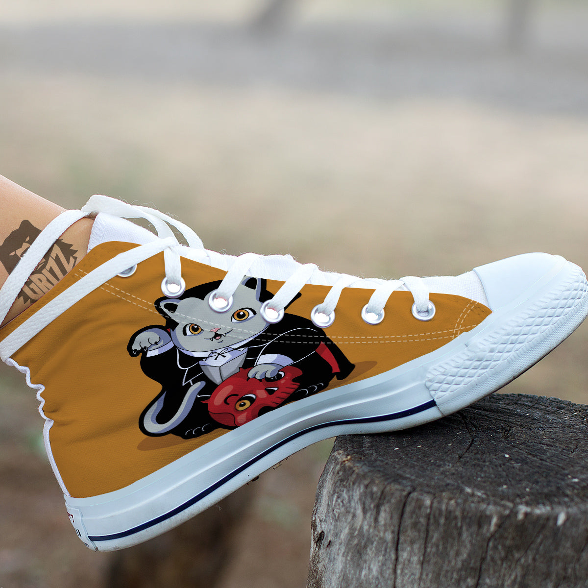 Dracula Cute Cat Print White High Top Shoes-grizzshop