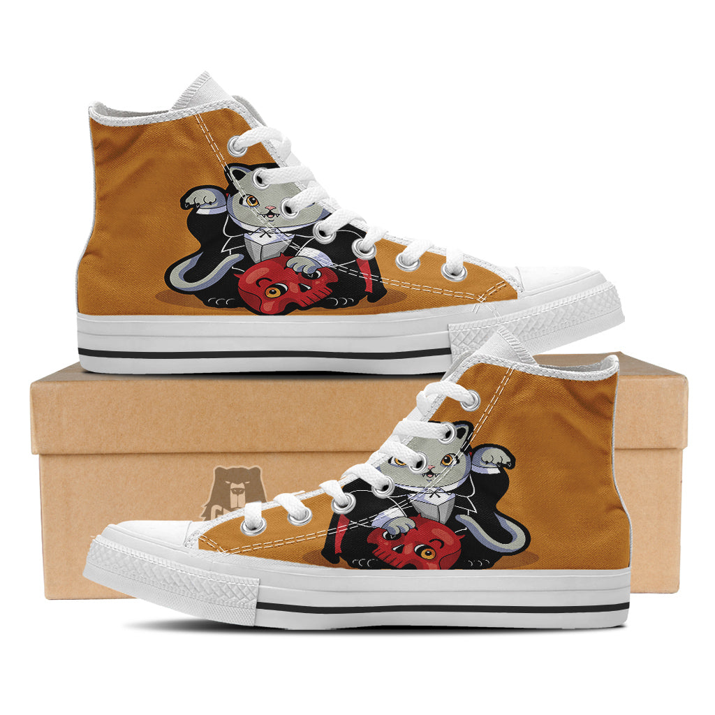 Dracula Cute Cat Print White High Top Shoes-grizzshop