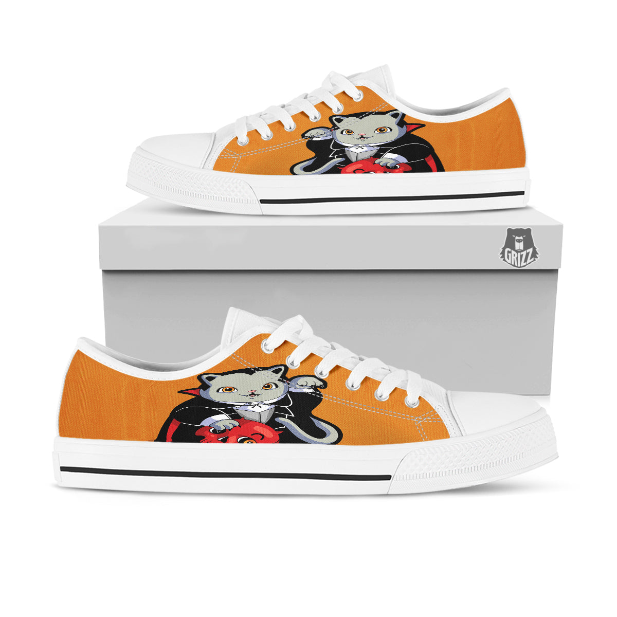 Dracula Cute Cat Print White Low Top Shoes-grizzshop