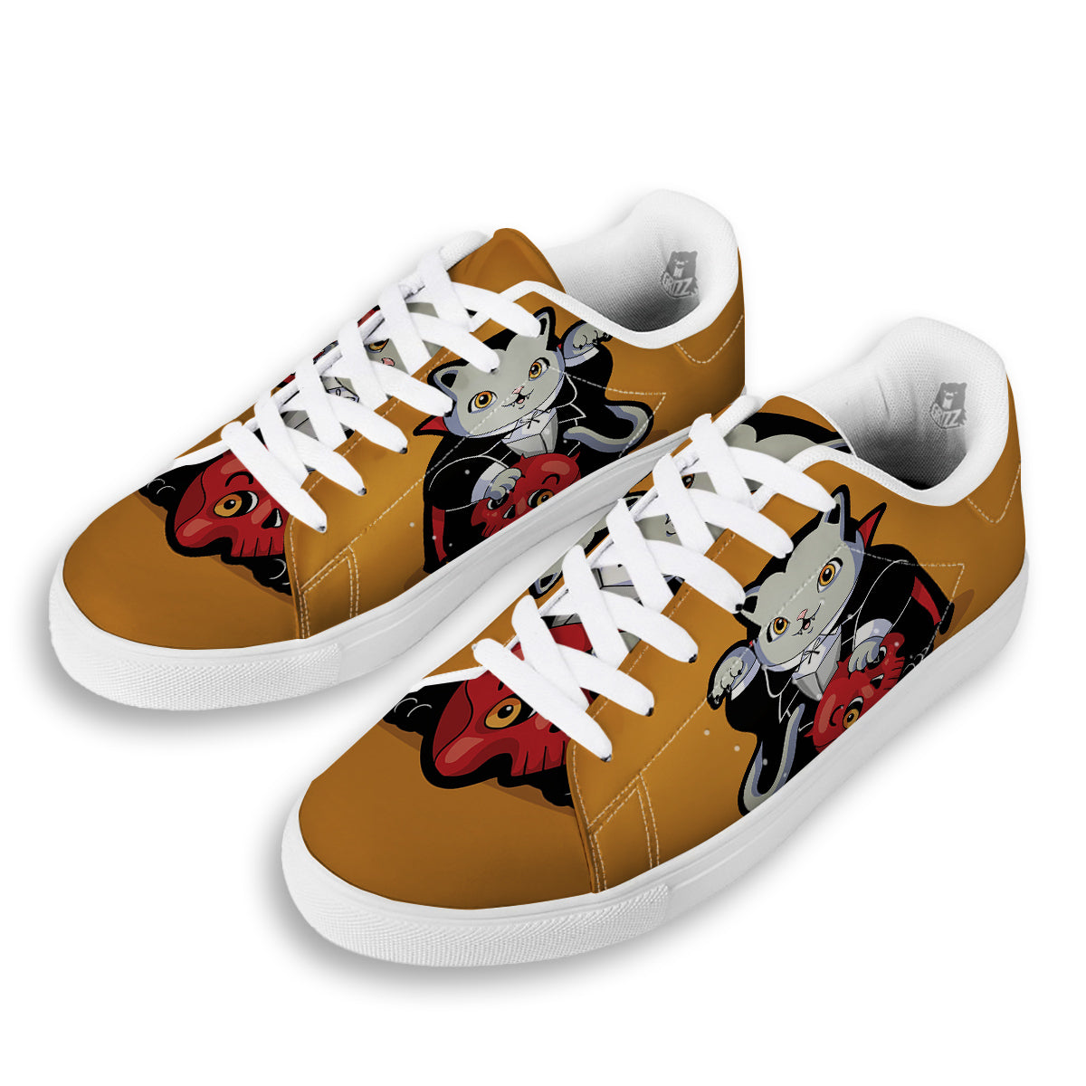 Dracula Cute Cat Print White Low Top Sneakers-grizzshop