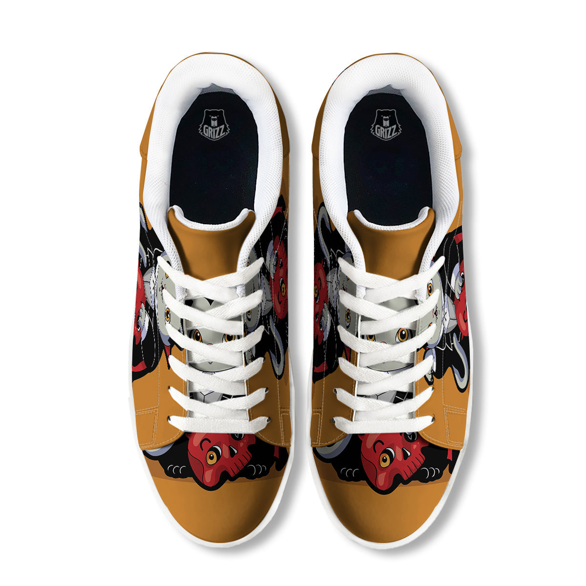 Dracula Cute Cat Print White Low Top Sneakers-grizzshop