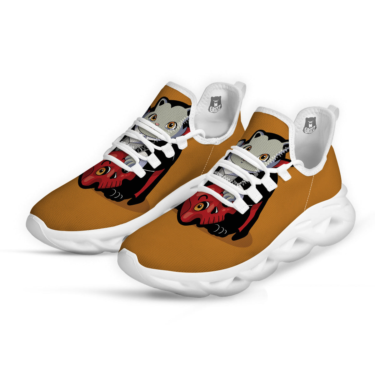 Dracula Cute Cat Print White Running Shoes-grizzshop
