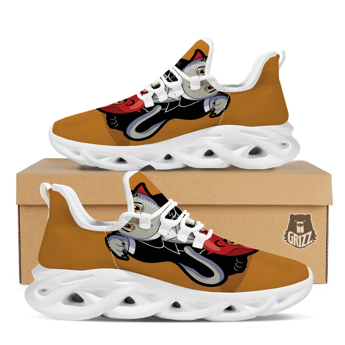 Dracula Cute Cat Print White Running Shoes-grizzshop