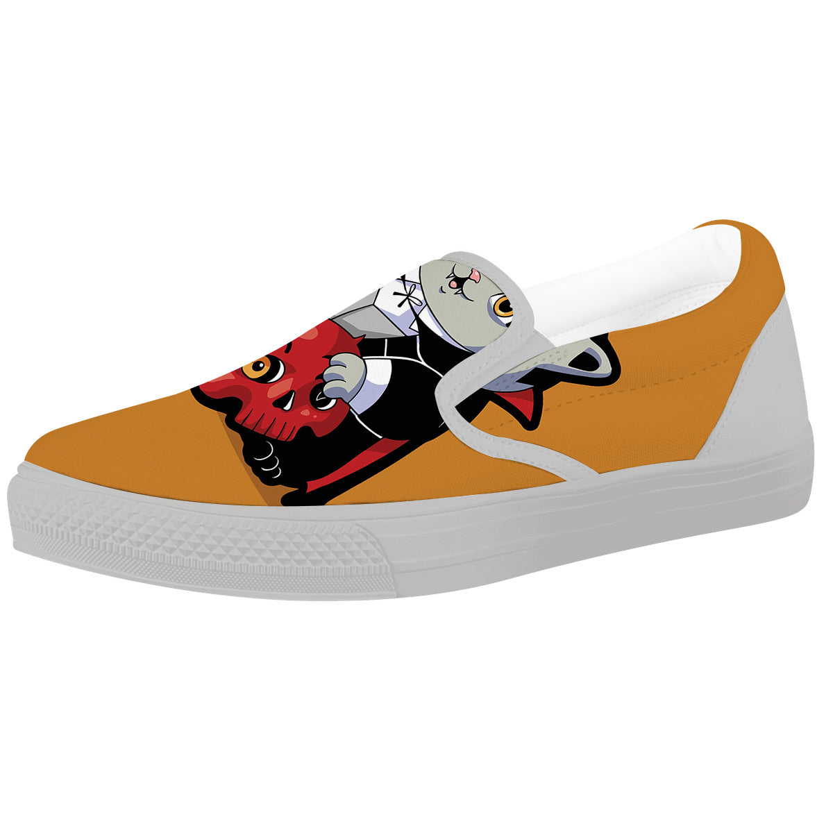 Dracula Cute Cat Print White Slip On Shoes-grizzshop